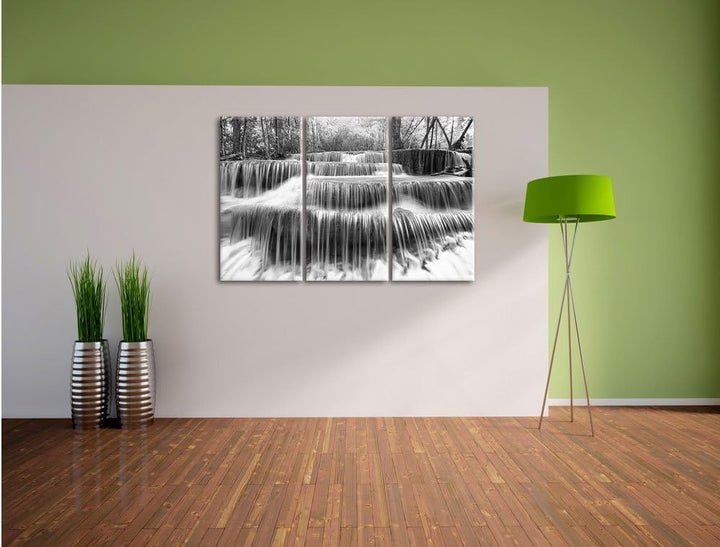 Pixxprint Wasserfall im Regenwald als Leinwandbild/Grösse: 3 Teilig (120x80) cm/Wandbild/Kunstdruck/