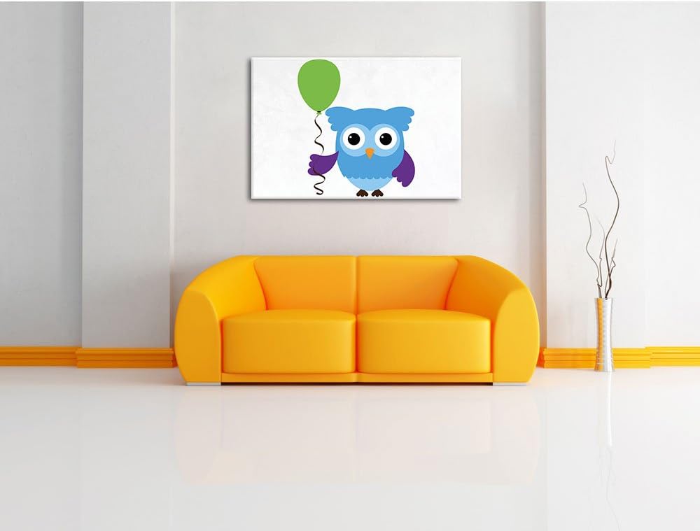Eule mit Ballon weiss, Format: 100x70 auf Leinwand, XXL riesige Bilder fertig gerahmt mit Keilrahmen