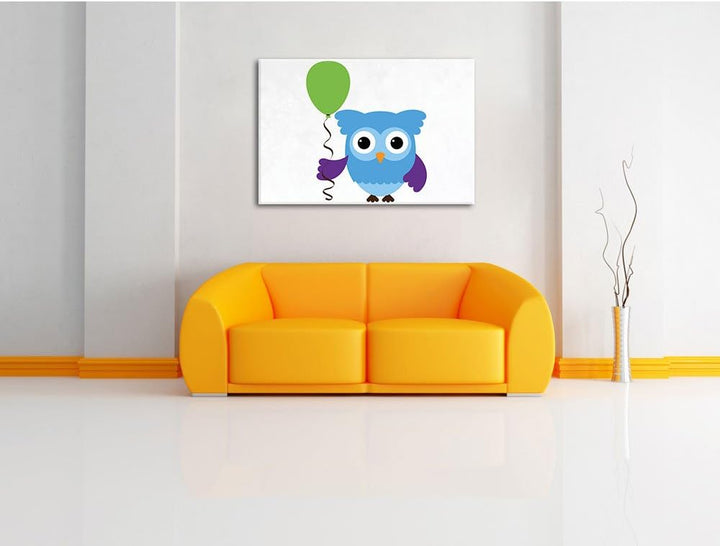 Eule mit Ballon weiss, Format: 100x70 auf Leinwand, XXL riesige Bilder fertig gerahmt mit Keilrahmen