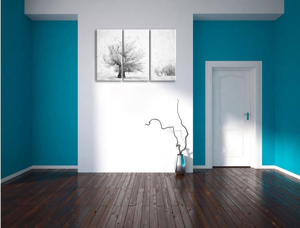 Pixxprint verschneite Bäume Pinsel Effekt 3-Teiler Leinwandbild 120x80 Bild auf Leinwand