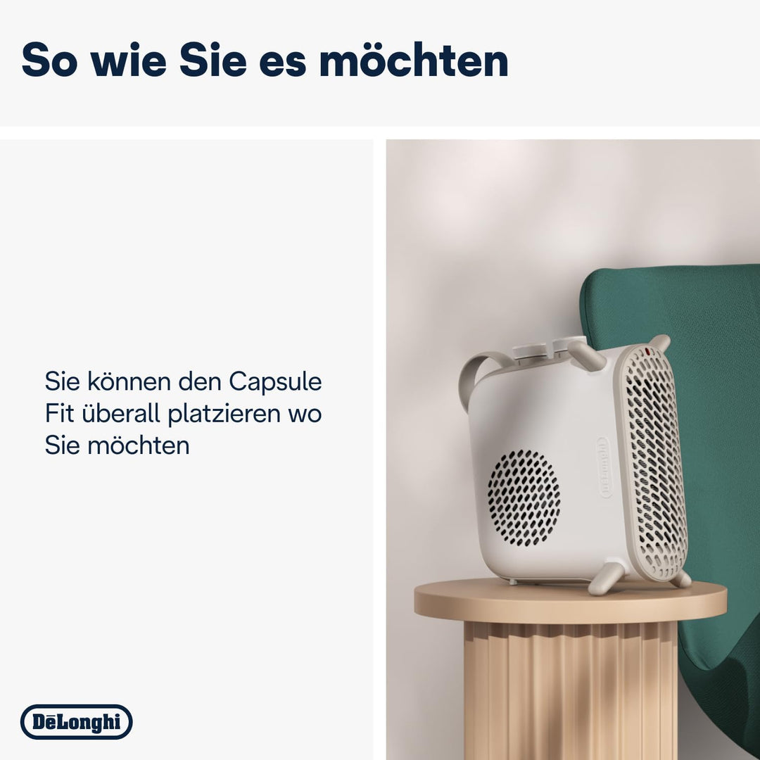 De'Longhi Capsule Fit HFS70B20.WH, leiser Heizlüfter, vertikale und horizontale Positionierung, elek