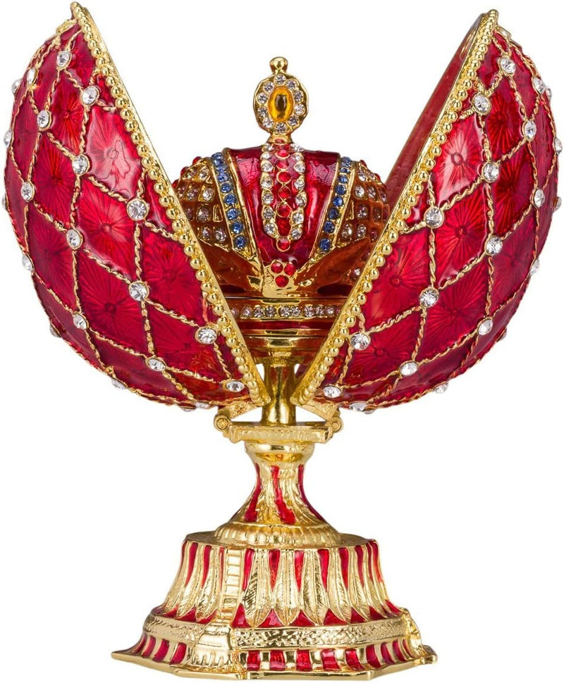 Danila-Souvenirs Fabergé-Stil Ei/Schmuckkästchen mit Kaiserkrone 12 cm rot