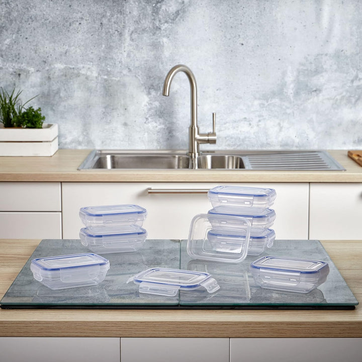 Grizzly Kunststoff Frischhaltedosen Set, 8x Vorratsdosen mit Deckel, flach, rechteckig, stapelbar, m