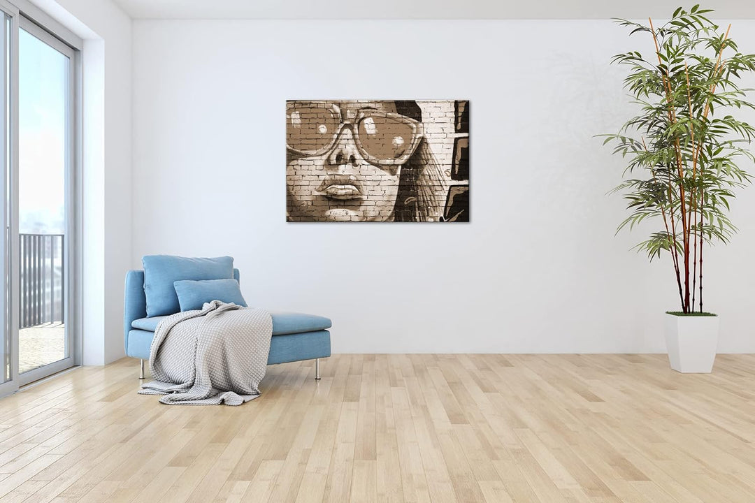 deyoli Grafiti Fau mit Sonnenbrille Format: 80x60 Effekt: Sepia als Leinwandbild, Motiv fertig gerah