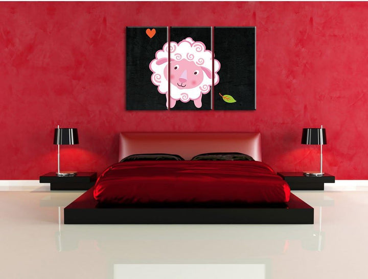Pixxprint Niedliches Schaf als Leinwandbild/Grösse: 3 Teilig (120x80) cm/Wandbild/Kunstdruck/fertig
