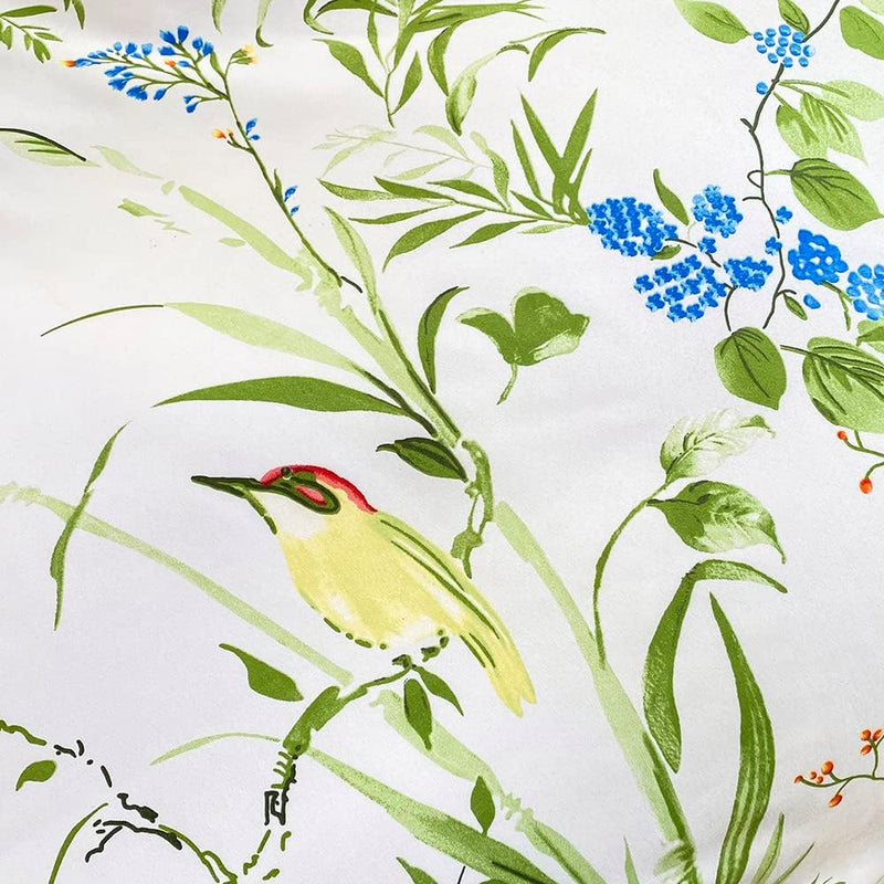 Luofanfei Bettwäsche Set 155x220 Weiss Grün Blätter Pflanzen Blumen Pflanzen Bettwäscheset Vögel Bot