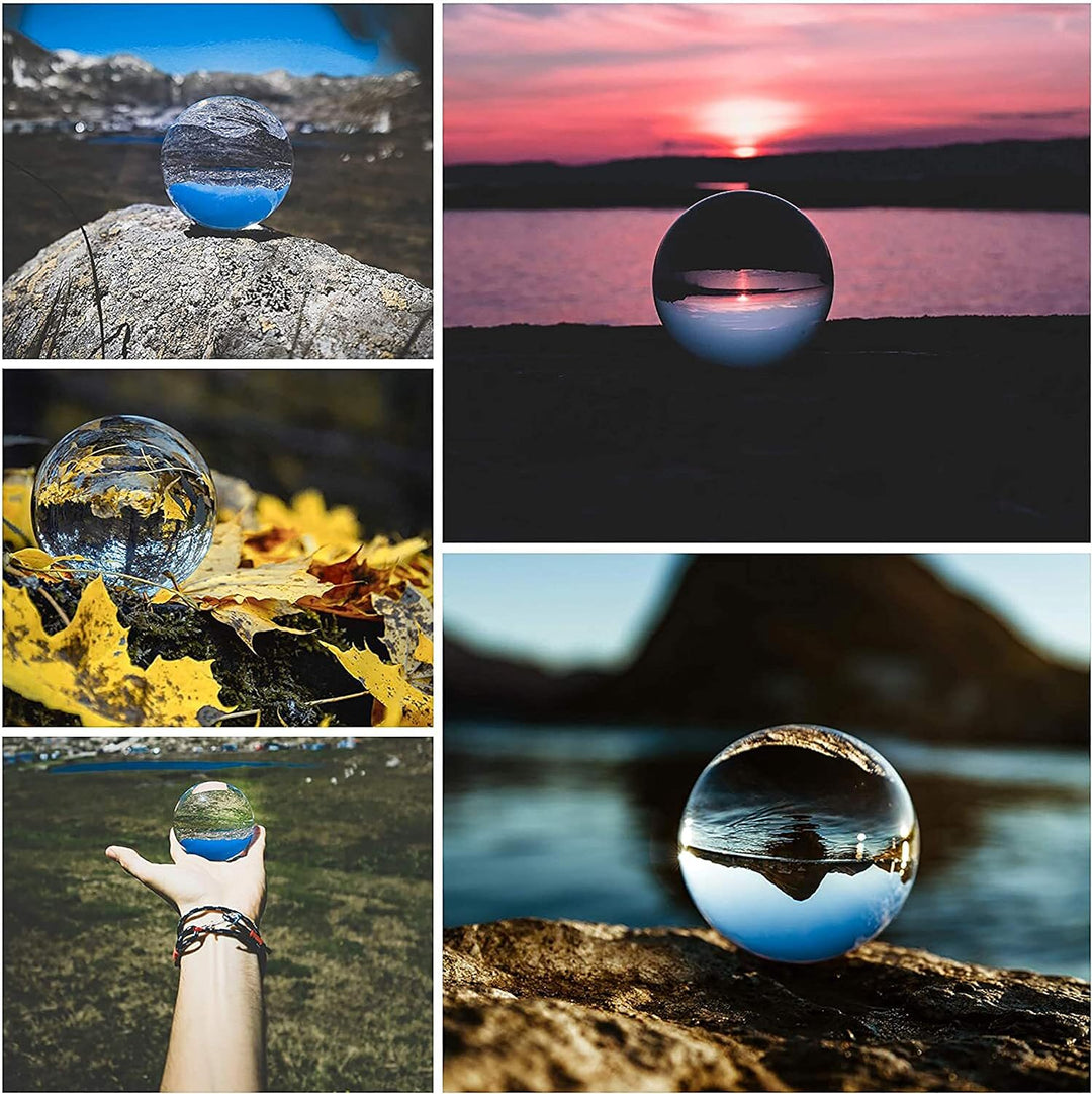 BELLE VOUS Glaskugel für Fotografie 100mm - 10cm Fotokugel mit Kristall Ständer Samt Tasche Mikrofas