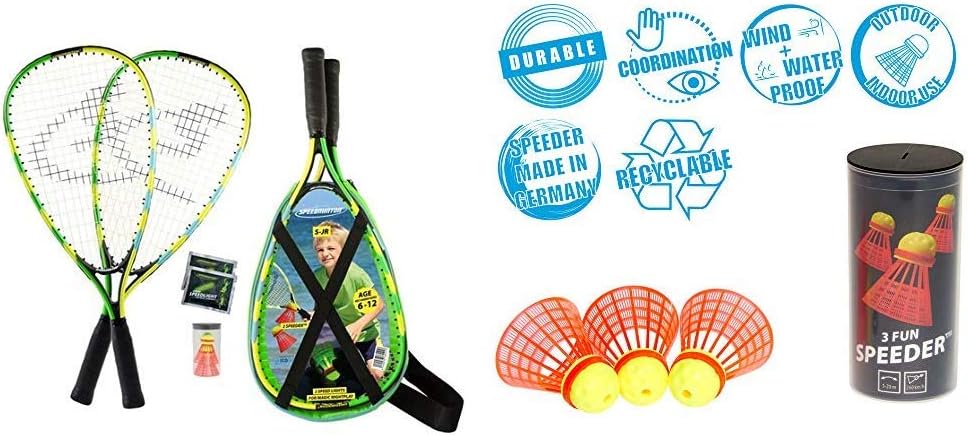 Speedminton® Junior Set – Original Speed Badminton/Crossminton Kinder Set inkl. 2 FUN Speeder®, Tasc