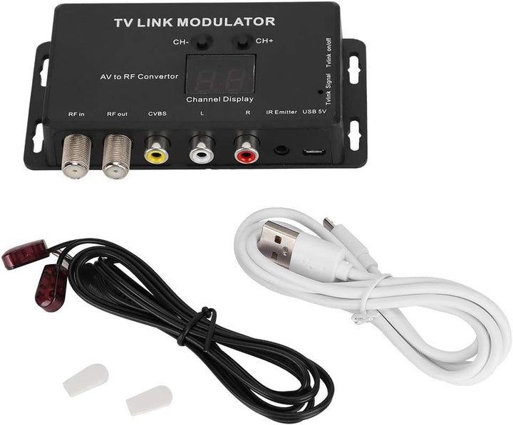 ASHATA UHF-Modulator, TM70 UHF-TV-LINK-Modulator AV-zu-HF-Wandler IR-Extender mit Kanalanzeige, unte