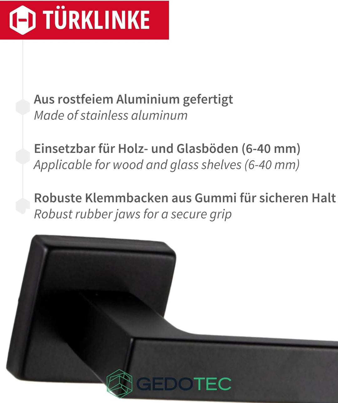 Gedotec Türklinke Aluminium Türbeschlag schwarz Türgriff Zimmertür auf eckiger Rosette für Innentüre