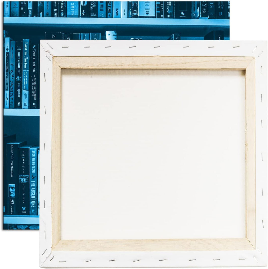 deyoli rand volles Bücherregal Format: 70x70 cm als Leinwandbild Effekt: Monocrome Blau, Motiv ferti