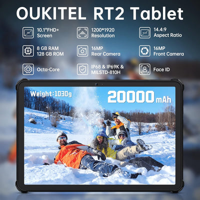 20000mAh Grosser Akku OUKITEL RT2 2022 Outdoor Tablet, Tablet 10.1 Zoll FHD+, 1TB Erweiterbar Tablet