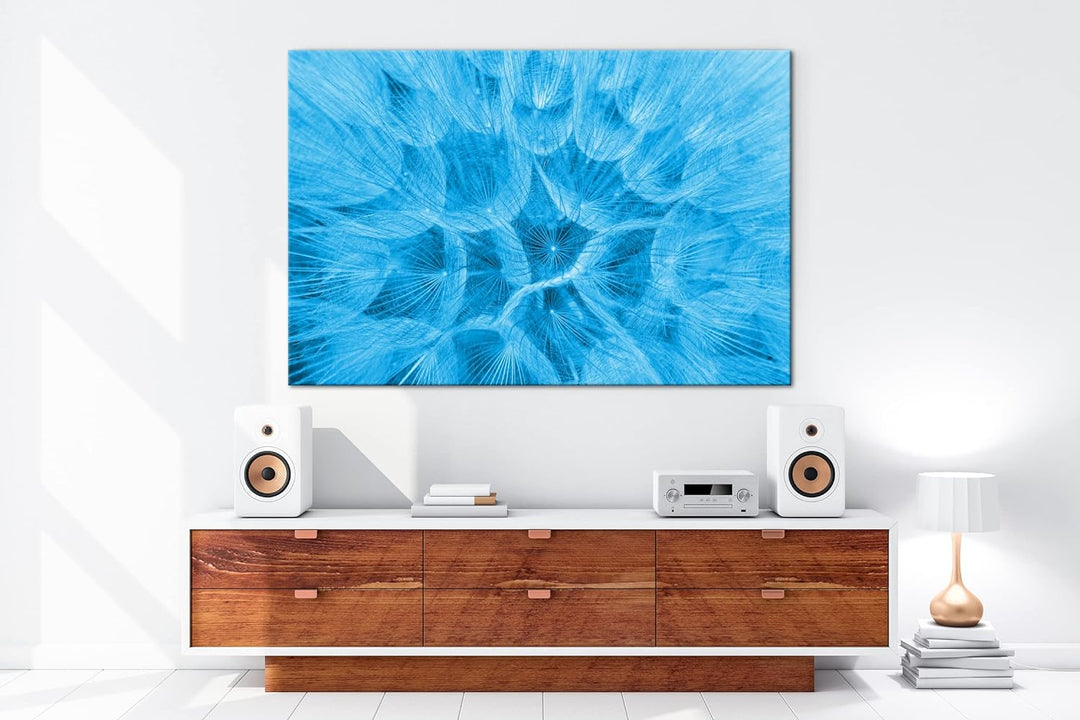 deyoli innere einer Pusteblume Format 80x60 Effekt: Monocrome Blau als Leinwandbild, Motiv fertig ge