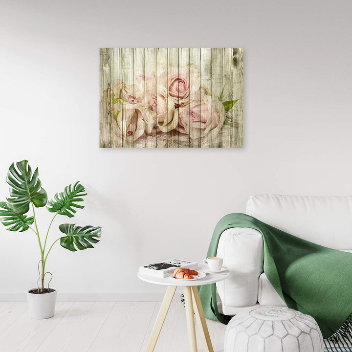 Feeby Wanddeko Rosen Bild Kunstdruck modern rustikal Braun 80x60 cm Deko Paneel 80x60 cm Braun_d, De