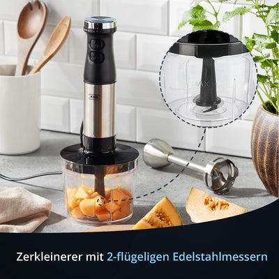 KHG Stabmixer Set Edelstahl 600 Watt | 3 in 1 Multifunktion Pürierstab- Zerkleinerer, Schneebesen, 7