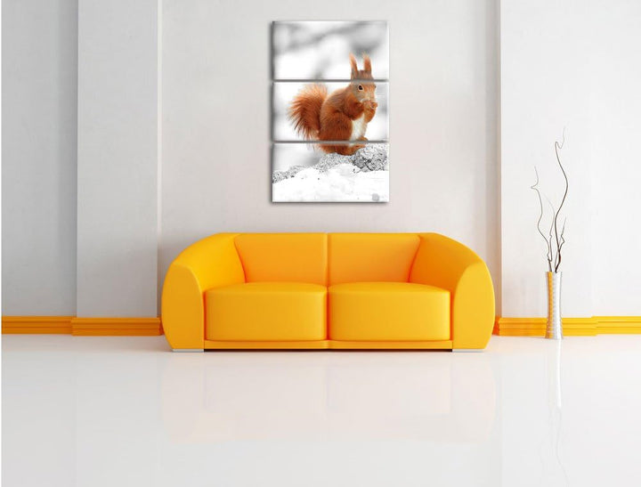 Pixxprint Eichhörnchen in verschneitem Wald als Leinwandbild/Grösse: 3 Teilig (120x80) cm/Wandbild/K