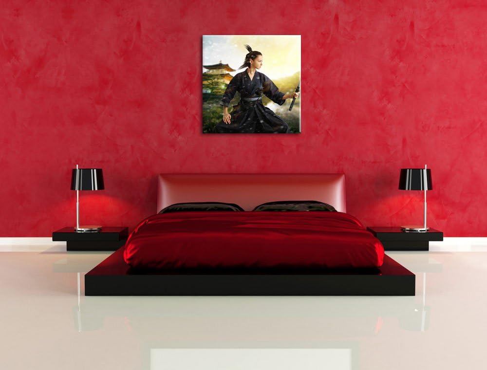 Pixxprint Samurai-Kriegerin Schnee als Leinwandbild/Grösse: 70x70 cm/Wandbild/Kunstdruck/fertig besp