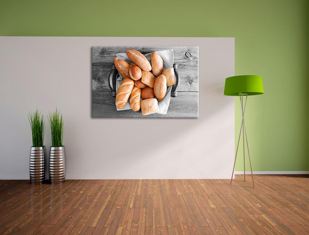 Leckere Knusprige Brötchen schwarz/weiss Format: 100x70 auf Leinwand, XXL riesige Bilder fertig gera