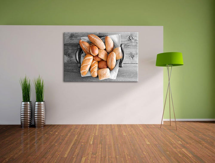 Leckere Knusprige Brötchen schwarz/weiss Format: 100x70 auf Leinwand, XXL riesige Bilder fertig gera