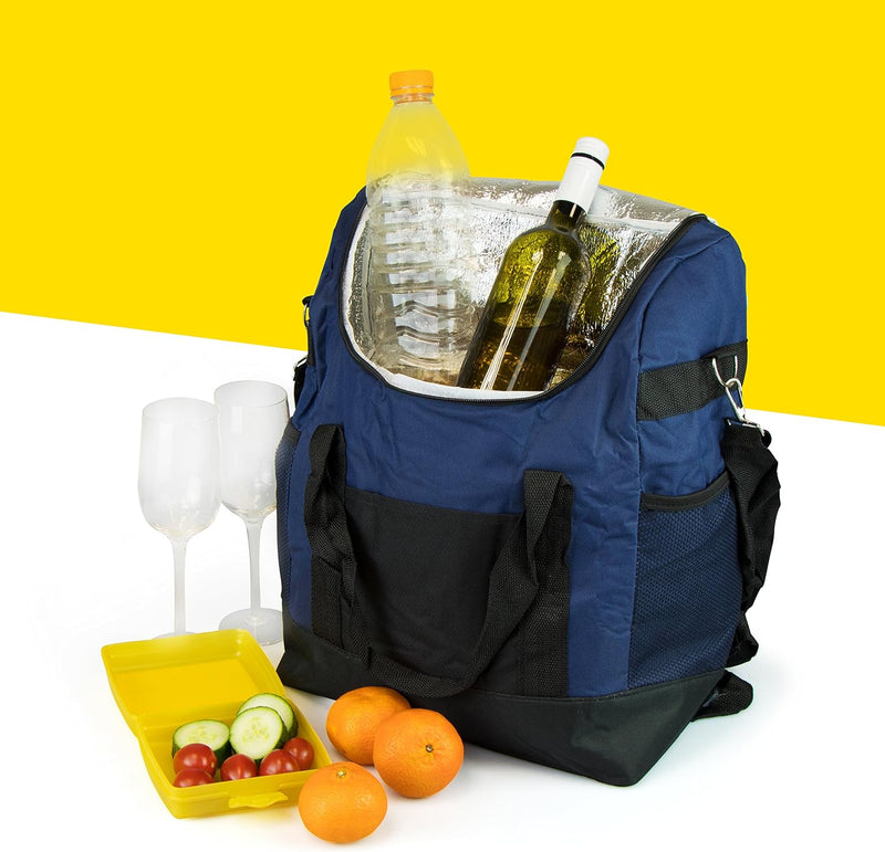 Grinscard Picknick Rucksack inklusive Kühlfach - Blau, Volumen 25 Liter - Camping Kühlrucksack mit T