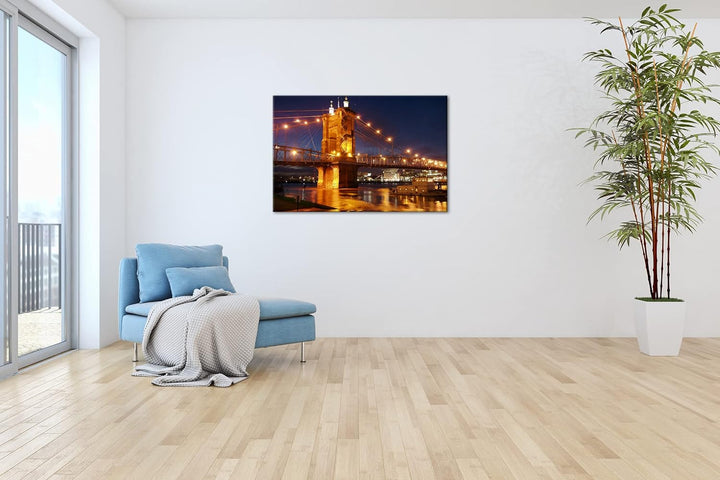 deyoli gigantische Hängebrücke in Ohio Format: 80x60 als Leinwandbild, Motiv fertig gerahmt auf Echt