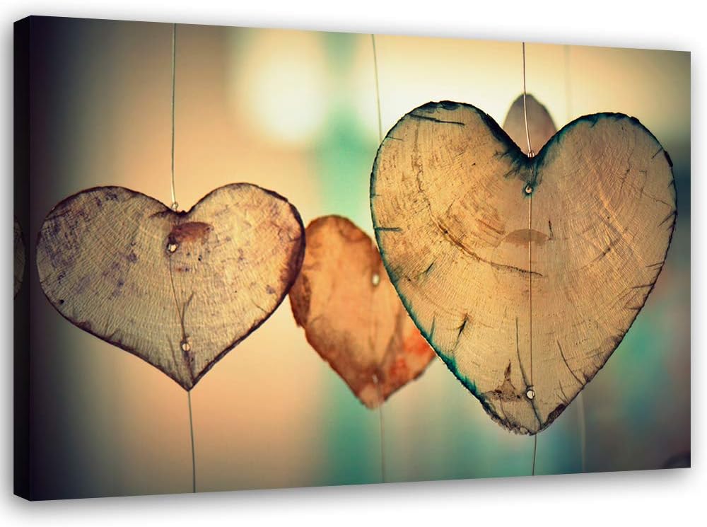 Feeby Vlies Leinwandbild Herzen Aus Holz 80x60 cm Wand Bild Kunstdruck Deko Wohnzimmer Wohnungs Deko