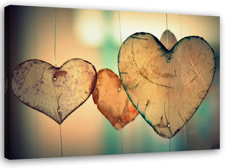 Feeby Vlies Leinwandbild Herzen Aus Holz 80x60 cm Wand Bild Kunstdruck Deko Wohnzimmer Wohnungs Deko