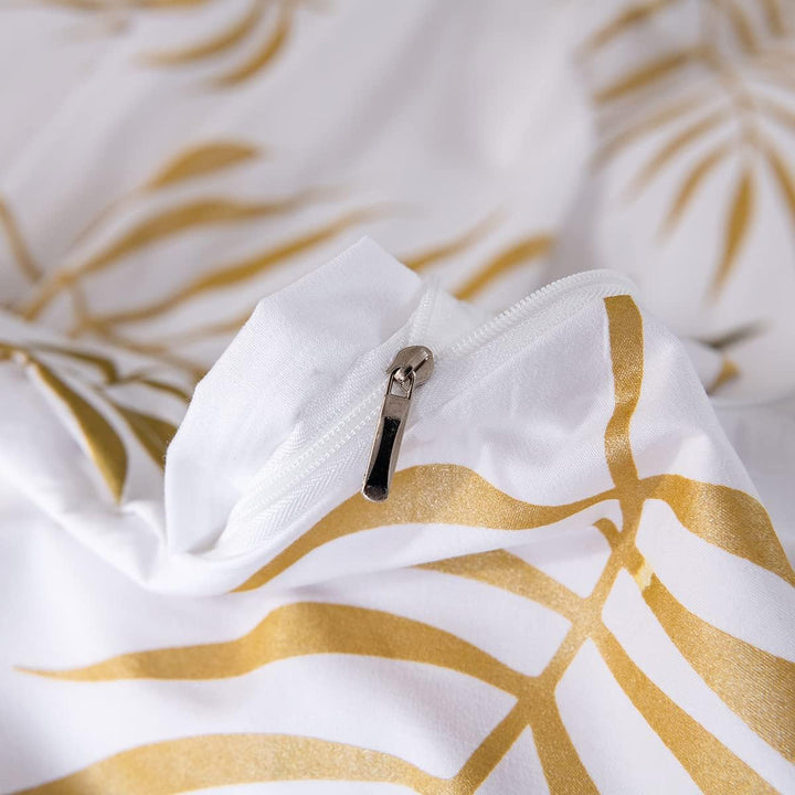 Damier Bettwäsche 200x220cm Gold Weiss Blätter Muster Bettbezug Set 3 Teilig Weiche Microfaser Bettd