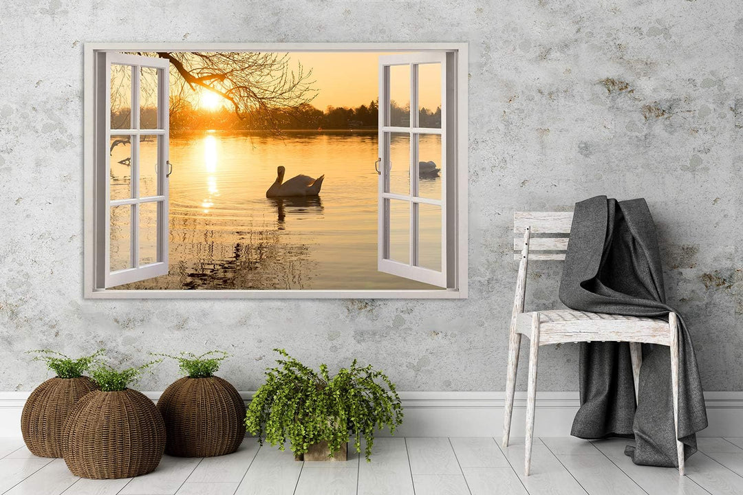 Feeby Viles - Leinwand Bilder - Fensterblick Natur- 90x60 cm- Deko Wohnzimmer - Wandbilder Schlafzim