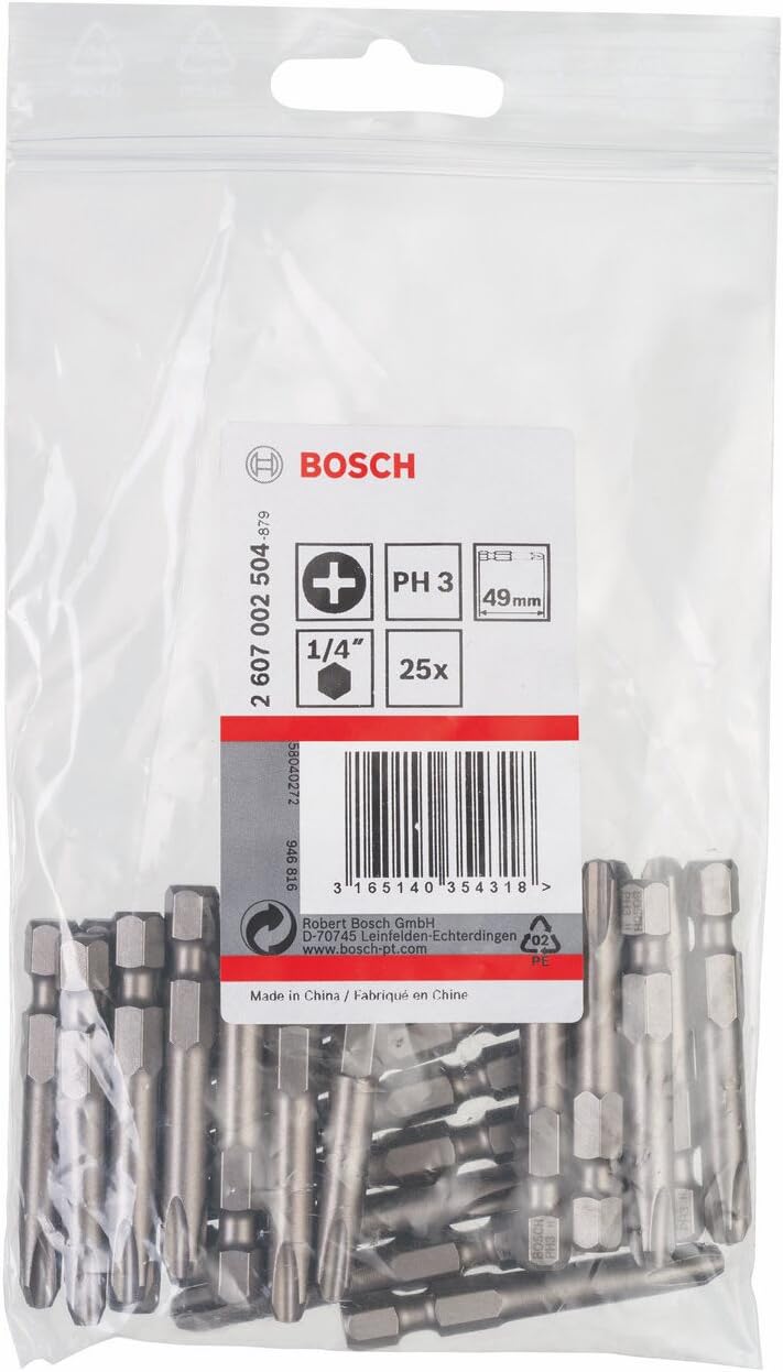 Bosch Professional Bit Extra Hard Kreuzschlitz (25 Stück, PH 2, Länge: 49 mm, Zubehör zum Schrauben)