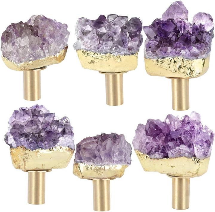 KYEYGWO 4 Stück Natürlich Amethyst Drusen Möbelknöpfe, Unregelmässig Kristall Schubladenknöpfe Stein