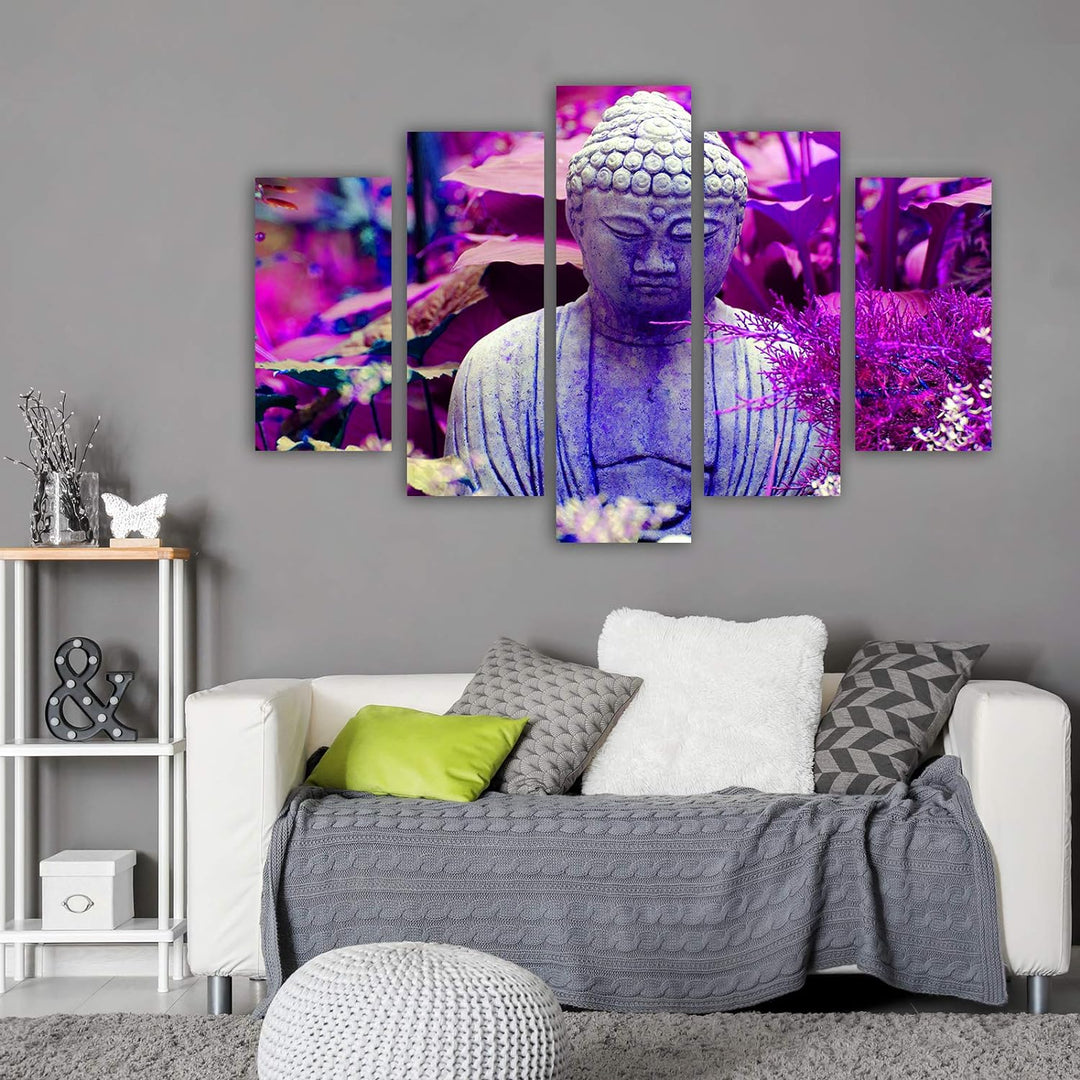 Bilder 5 Teilig Buddha Deco Panel Kunst Abstrakt Blätter Natur violett 250x120 cm Deco panel 250x120