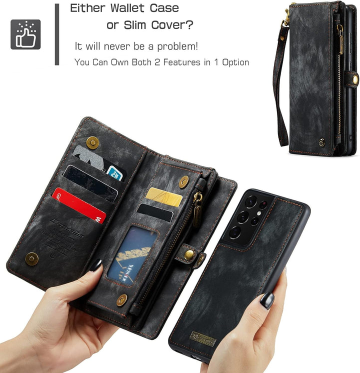 UFinetech 2-in-1 Samsung Galaxy S21 Ultra Hülle Tasche TPU Leder Handy Flip Magnetische mit Ständer