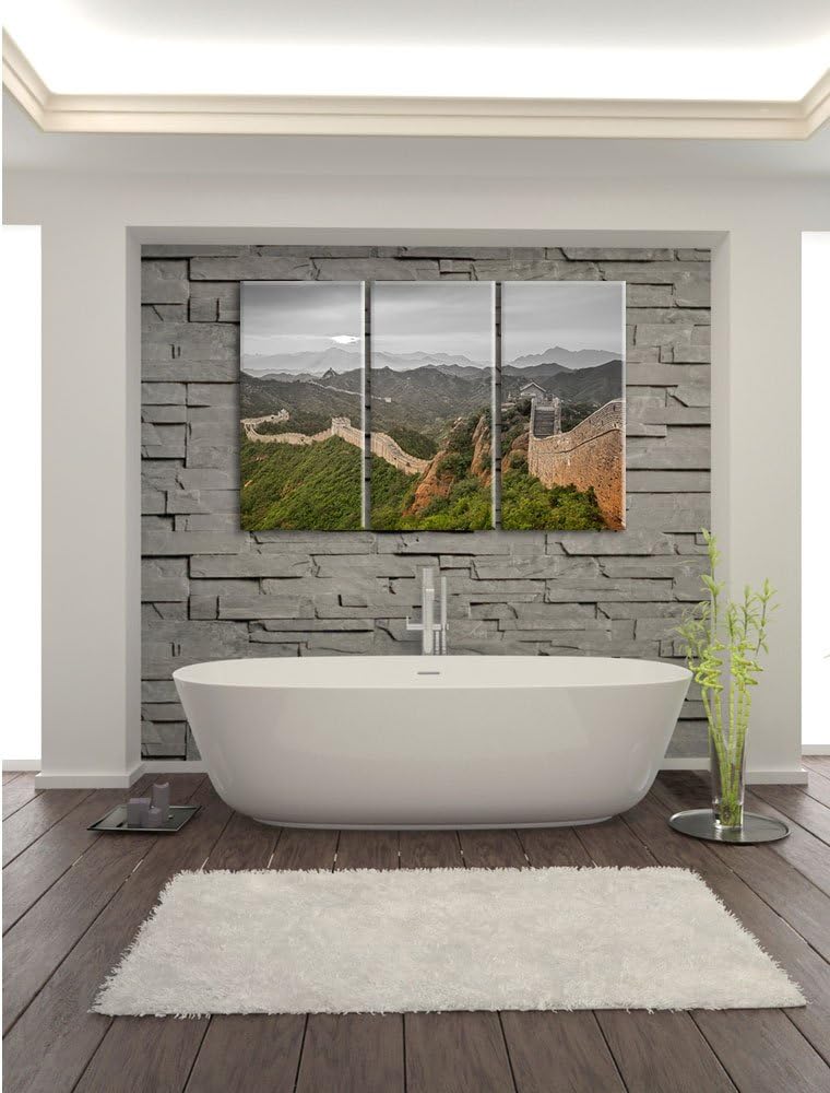 Pixxprint Chinesische Mauer als Leinwandbild | Grösse: 3 Teilig (120x80) | Wandbild| Kunstdruck | fe