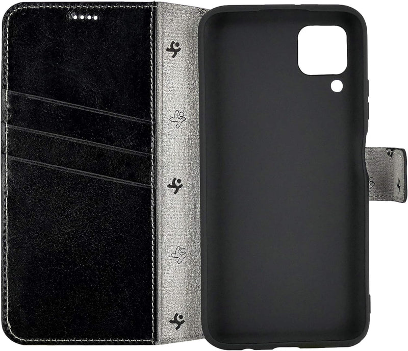 Suncase Book-Style Hülle kompatibel mit Samsung Galaxy A12 Leder Tasche (Slim-Fit) Lederhülle Handyt