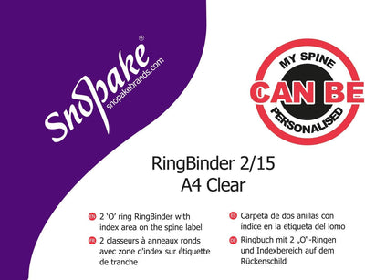 Snopake Original Ringbuch (2-Ring-Mechanik, 15 mm, Format A4) 10 Stück transparent farblos, farblos