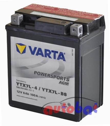 58009 Varta 506014005A514 Powersports AGM Motorradbatterie, 12 V, 6Ah, YTX7L-BS