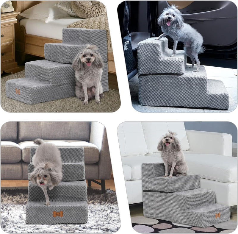 4-stufige Haustiertreppe,Multifunktionale Hundetreppe,Hochdichte Hunderampe Schaumstoff für Hochbett