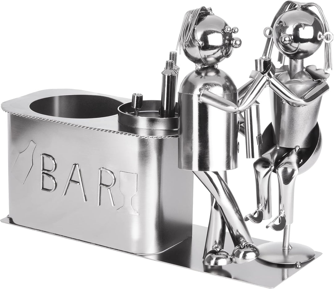 BRUBAKER Weinflaschenhalter Liebespaar an der Bar Deko-Objekt Metall Paargeschenk Flaschenständer mi