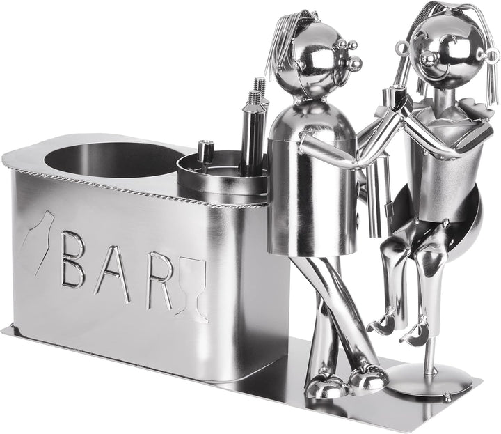 BRUBAKER Weinflaschenhalter Liebespaar an der Bar Deko-Objekt Metall Paargeschenk Flaschenständer mi