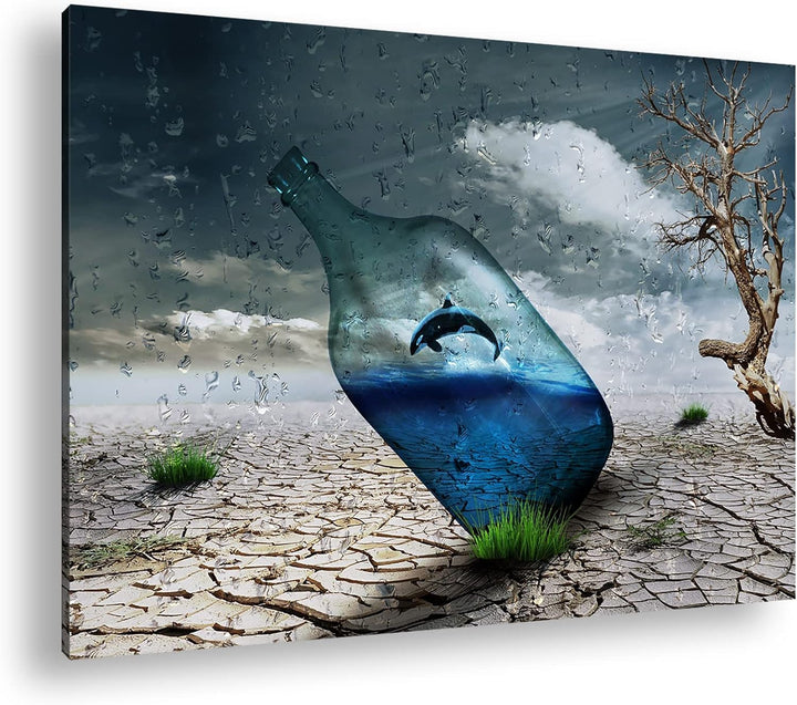 deyoli Delphin in einer Flasche Format: 80x60 als Leinwandbild, Motiv fertig gerahmt auf Echtholzrah