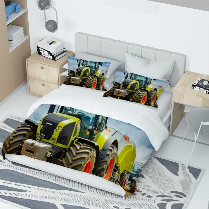 PQCXXA Traktor kinderbettwäsche 200x200cm,3-teilig Grün Traktor Bettwäsche-Set mit Reissverschluss u