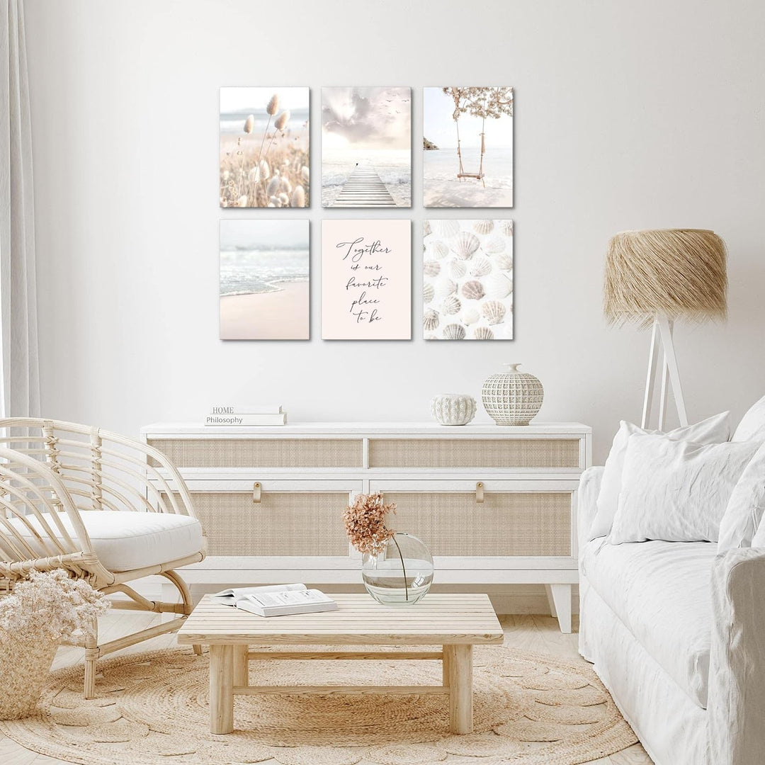 Novart Set Wandbilder - KEIN EXTRA RAHMEN BENÖTIGT - Wohnzimmer Schlafzimmer - Bilder Modern Strand