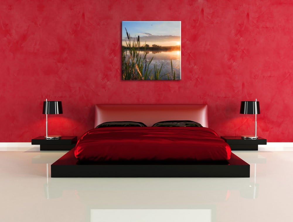 Sonniger Morgen am See, Format: 70x70 auf Leinwand, XXL riesige Bilder fertig gerahmt mit Keilrahmen