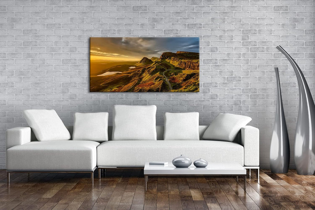 himmlische Landschaft in Schottland Panorama 100x50 cm als Leinwandbild, Motiv fertig gerahmt auf Ec