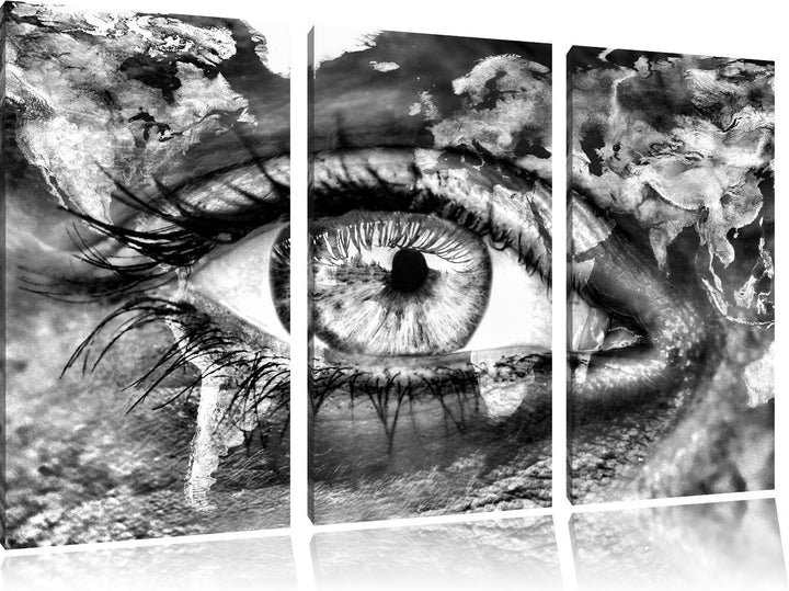 Pixxprint Monocrome, Die Erde gezeichnet auf EIN Gesicht 3-Teiler Leinwandbild 120x80 Bild auf Leinw