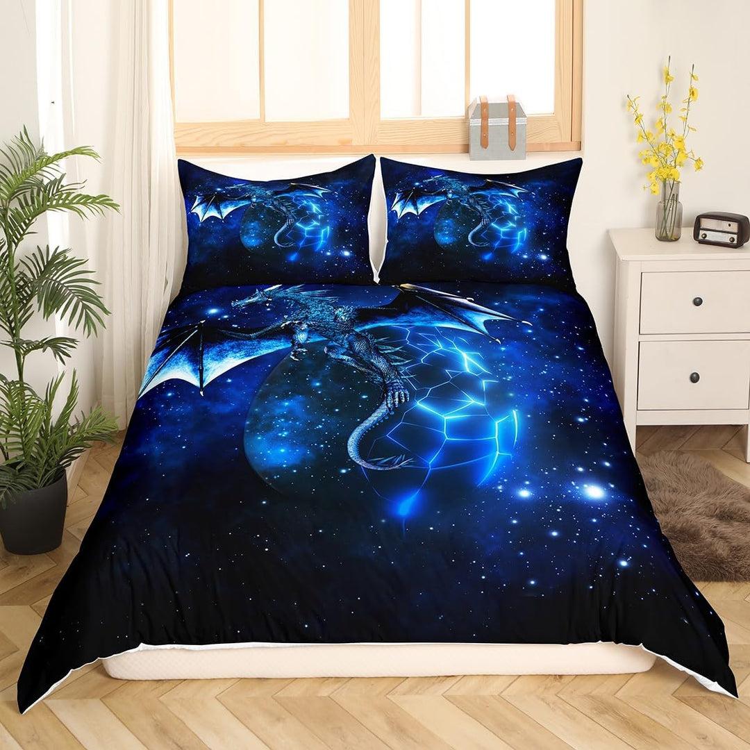 Loussiesd Galaxy Dragon Bettbezug 135x200 cm Kinder Chic Weltraum Sternenhimmel Bettw?sche Set Dschu