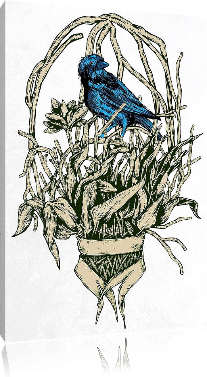 Pixxprint Blue Bird White Bild auf Leinwand, XXL riesige Bilder fertig gerahmt mit Keilrahmen, Kunst