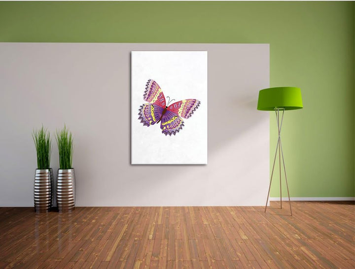 Pixxprint Hübscher Pinker Schmetterling weiss, Format: 70x100 auf hochkantiges Leinwandbild, 70x100