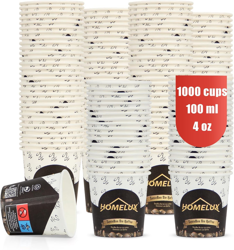 HOMELUX Kaffeebecher Coffee Kaffee To Go Becher 100 ml 4 oz 1000 Stk., Kleine Espresso Pappbecher Ka